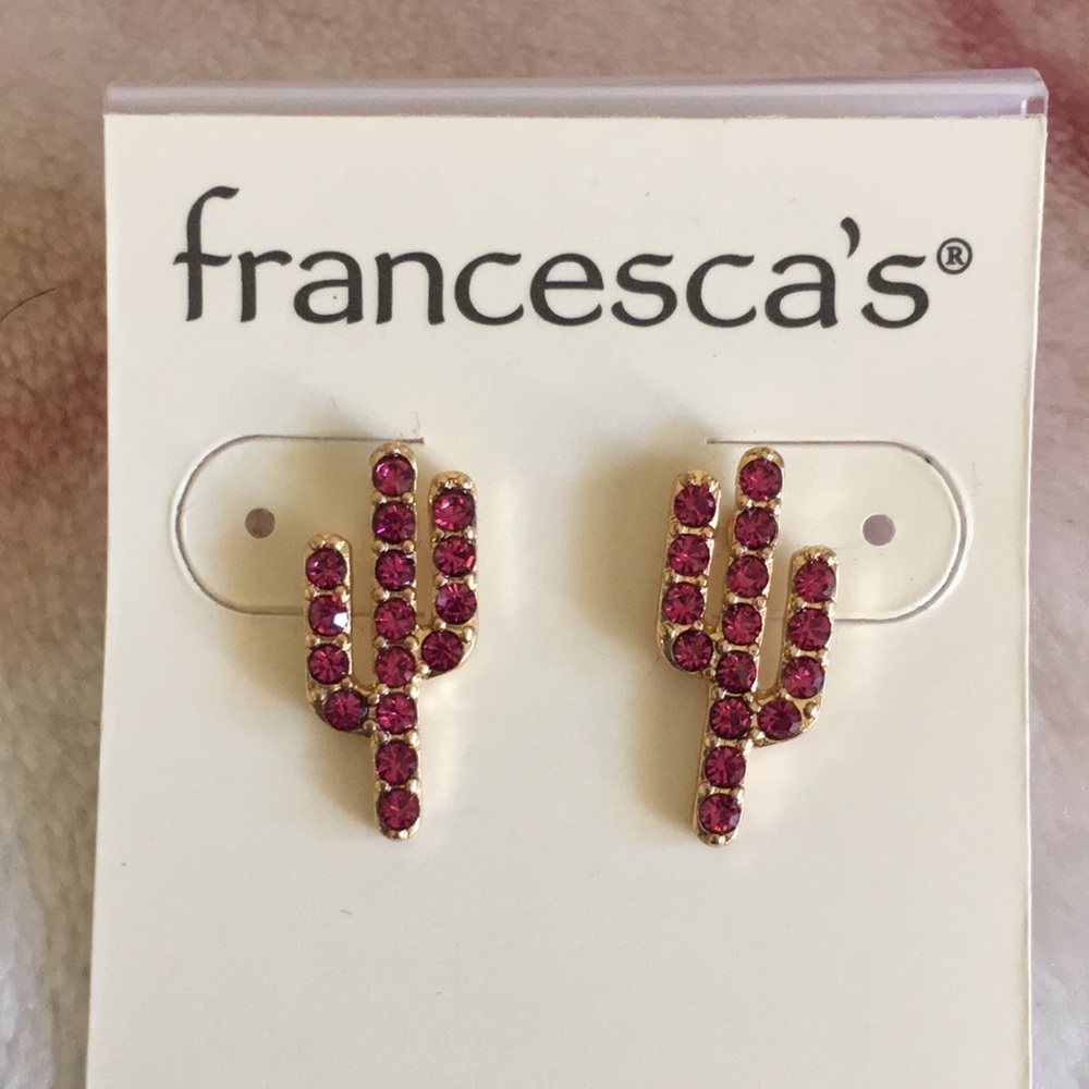 Francescas pink Cactus Rhinestone Stud Earrings NWT  gold alloy surgical steel